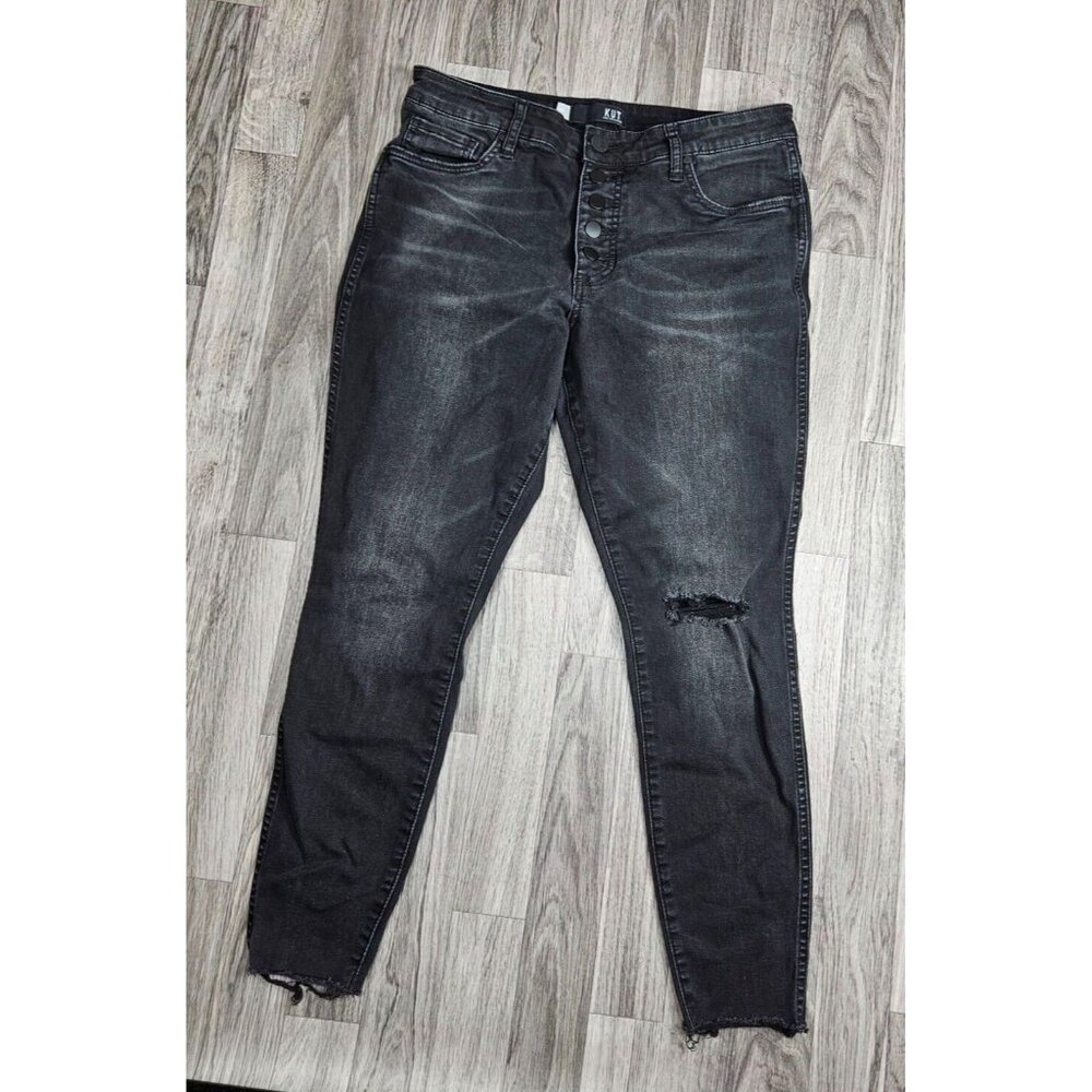 Kut From‎ The Kloth Womens Size 8 Petite Donna Ankle Skinny Black Grey Jeans
